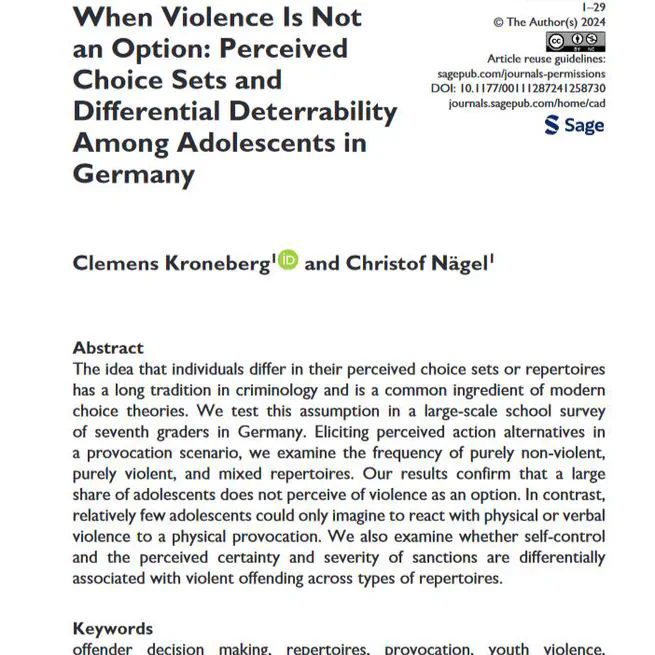 When violence is not an option. Perceived choice sets and differential deterrability among adoloscents in Germany