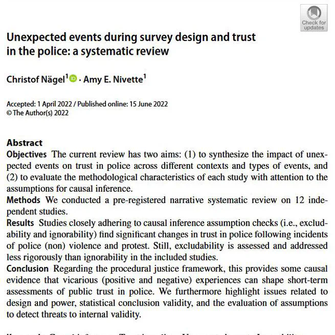 Unexpected events during survey design and trust in the police: a systematic review