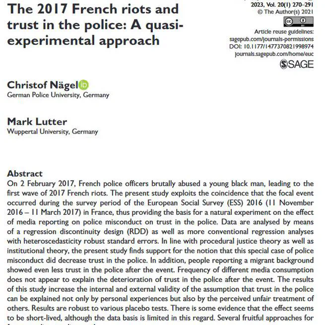 The 2017 French riots and trust in the police. A quasi-experimental approach