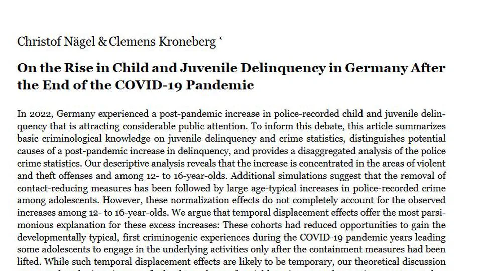 On the Rise in Child and Juvenile Delinquency in Germany After the End of the COVID-19 Pandemic