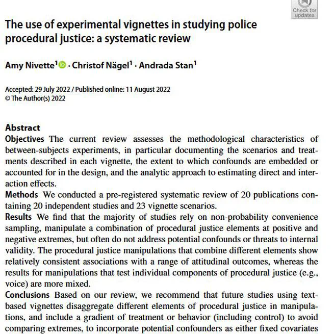 The use of experimental vignettes in studying police procedural justice: a systematic review